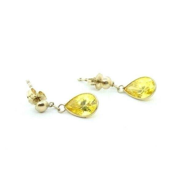 Estate 14k Yellow Gold Cubic Zirconia Pear Stud Earrings 5.3 - Picture 5 of 5
